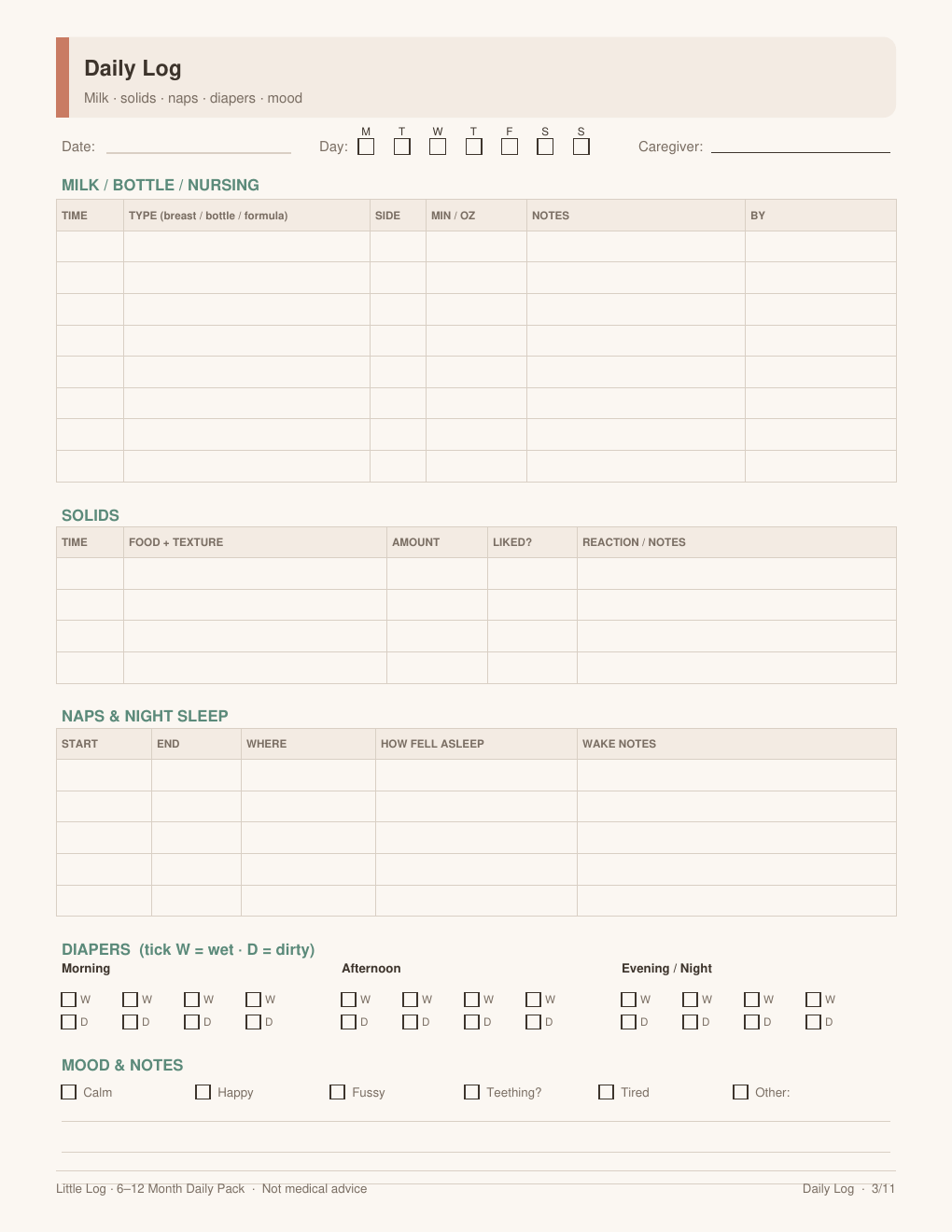 Daily log page